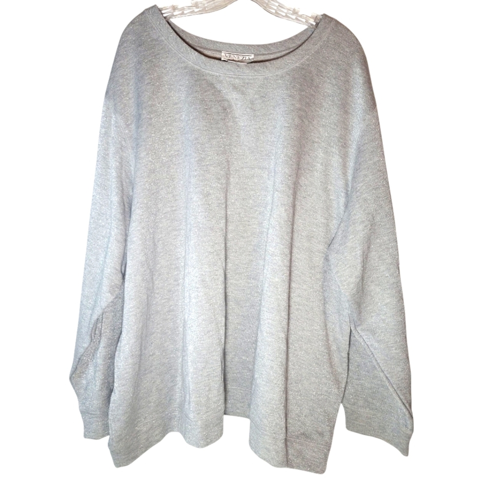 Venezia Gray Oversized Long Sleeve Sweatshirt with silver threads Size 4X